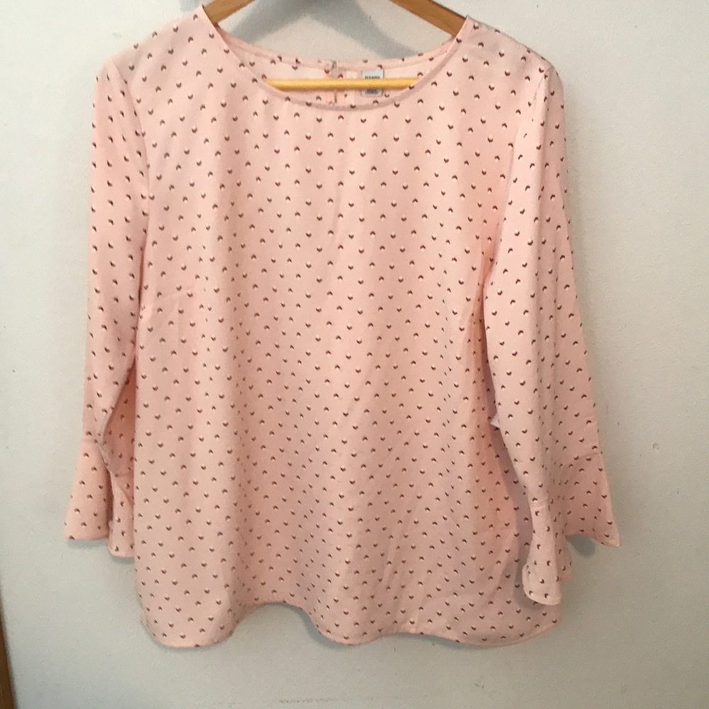 Old Navy Blouse pink, red and white, 3/4 bell sleeves, Large